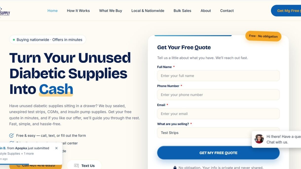 Diabetic Supply Exchange Website Screenshot