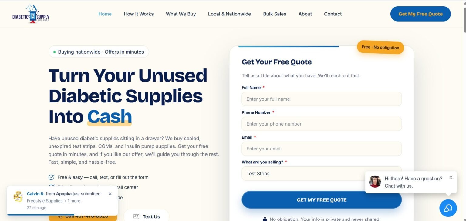 Diabetic Supply Exchange Website Screenshot