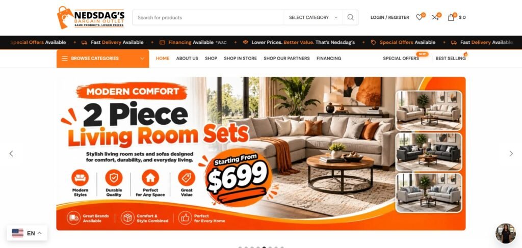 Nedsdags Bargain Outlet Website Screenshot