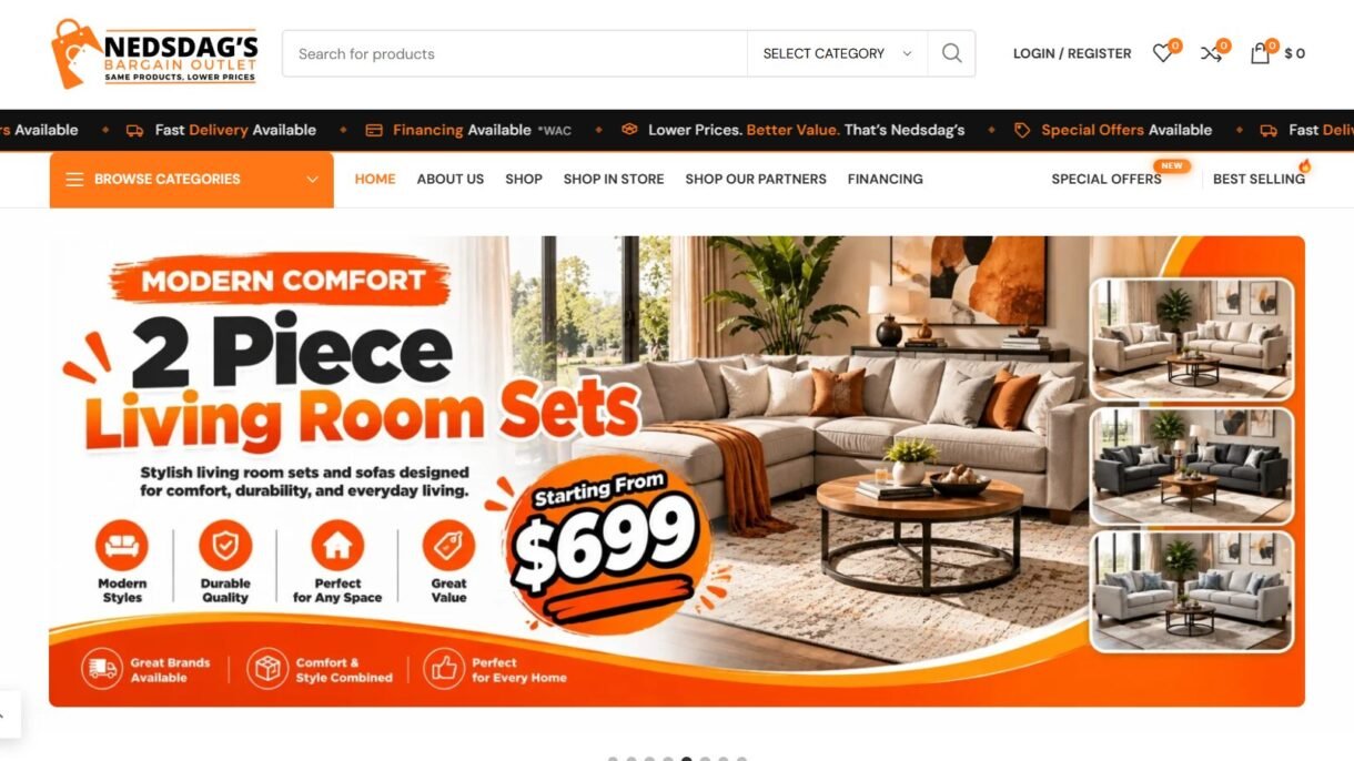 Nedsdags Bargain Outlet Website Screenshot
