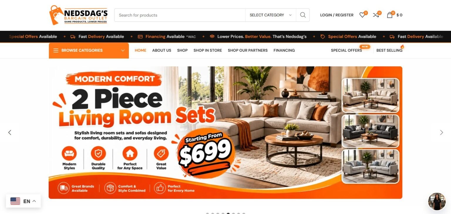 Nedsdags Bargain Outlet Website Screenshot