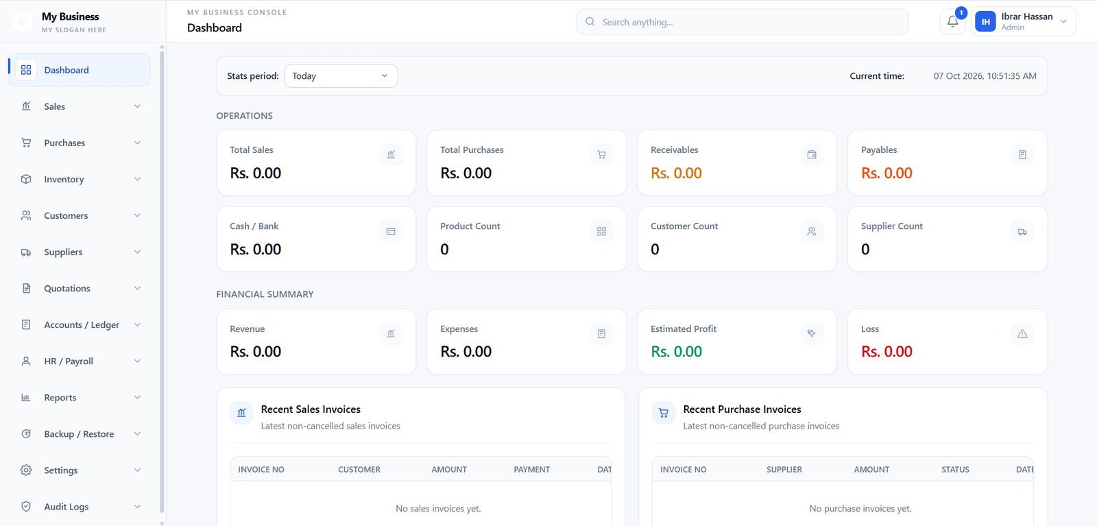 Orvix ERP dashboard